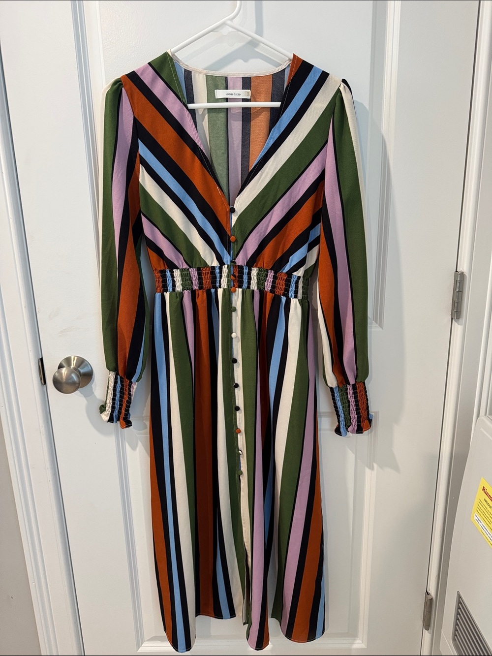 Striped Button-Front Midi Dress in Multi